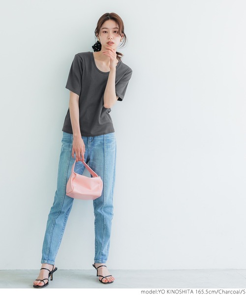 coca(coca)(コカ)の「ガーゼ天竺ゆるUネックT(Tシャツ/カットソー・レディース・ホワイト/チャコールグレー/ブラック・S/M/L)」の19枚目の写真