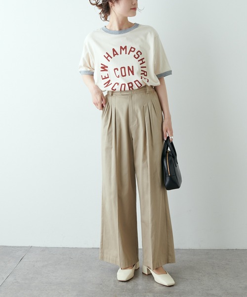 PUAL CE CIN（ピュアルセシン）の「リンガーカレッジロゴTシャツ（Tシャツ/カットソー・レディース・ネイビー/ナチュラル/グレイッシュベージュ・FREE）」の6枚目の写真