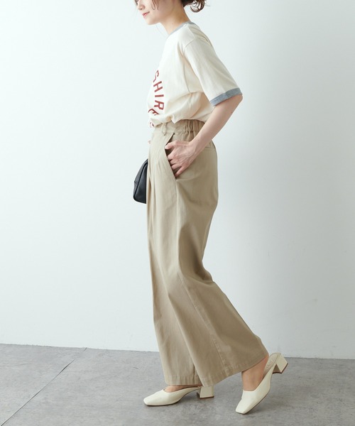 PUAL CE CIN（ピュアルセシン）の「リンガーカレッジロゴTシャツ（Tシャツ/カットソー・レディース・ネイビー/ナチュラル/グレイッシュベージュ・FREE）」の7枚目の写真