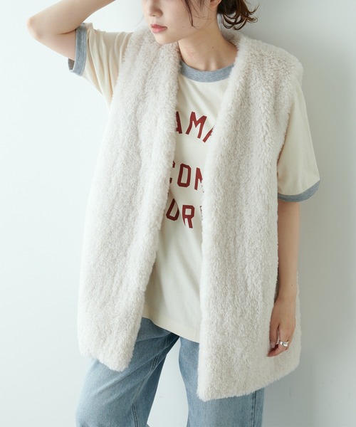 PUAL CE CIN（ピュアルセシン）の「リンガーカレッジロゴTシャツ（Tシャツ/カットソー・レディース・ネイビー/ナチュラル/グレイッシュベージュ・FREE）」の8枚目の写真