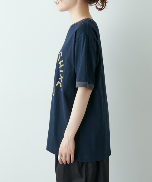 PUAL CE CIN（ピュアルセシン）の「リンガーカレッジロゴTシャツ（Tシャツ/カットソー・レディース・ネイビー/ナチュラル/グレイッシュベージュ・FREE）」の19枚目の写真