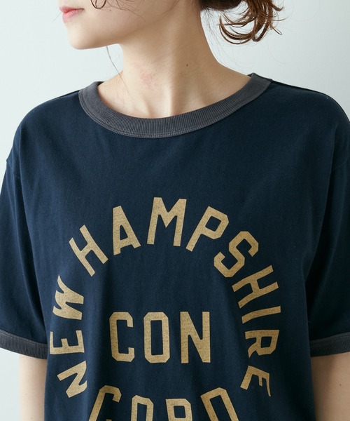 PUAL CE CIN（ピュアルセシン）の「リンガーカレッジロゴTシャツ（Tシャツ/カットソー・レディース・ネイビー/ナチュラル/グレイッシュベージュ・FREE）」の21枚目の写真