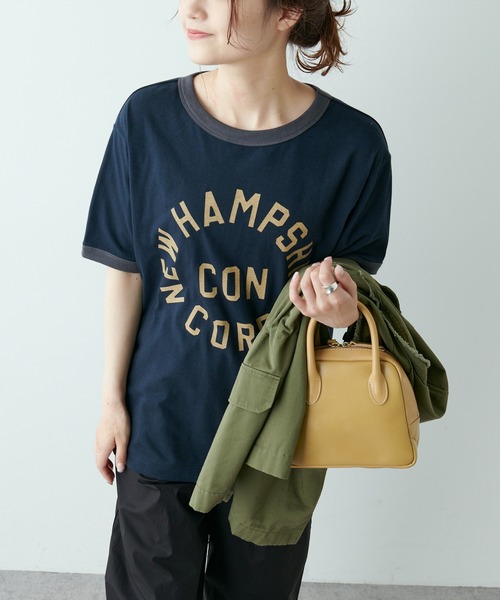 PUAL CE CIN（ピュアルセシン）の「リンガーカレッジロゴTシャツ（Tシャツ/カットソー・レディース・ネイビー/ナチュラル/グレイッシュベージュ・FREE）」の15枚目の写真