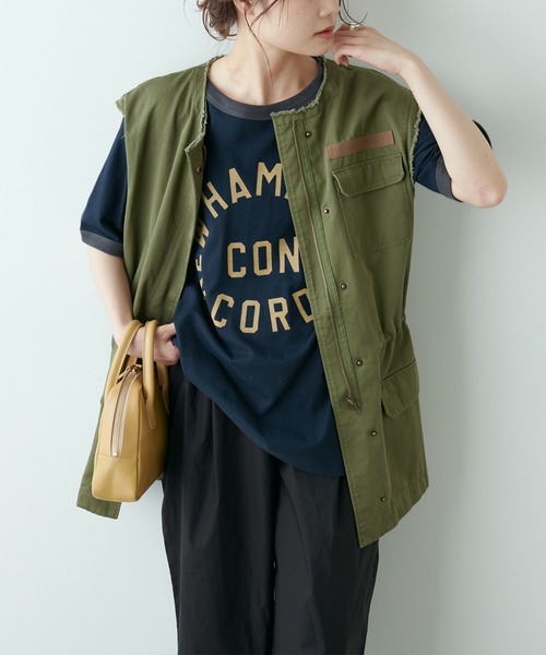 PUAL CE CIN（ピュアルセシン）の「リンガーカレッジロゴTシャツ（Tシャツ/カットソー・レディース・ネイビー/ナチュラル/グレイッシュベージュ・FREE）」の16枚目の写真