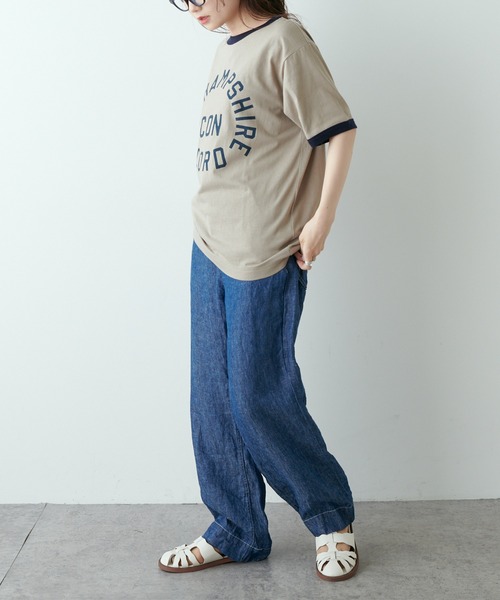 PUAL CE CIN（ピュアルセシン）の「リンガーカレッジロゴTシャツ（Tシャツ/カットソー・レディース・ネイビー/ナチュラル/グレイッシュベージュ・FREE）」の12枚目の写真