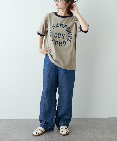 PUAL CE CIN（ピュアルセシン）の「リンガーカレッジロゴTシャツ（Tシャツ/カットソー・レディース・ネイビー/ナチュラル/グレイッシュベージュ・FREE）」の11枚目の写真