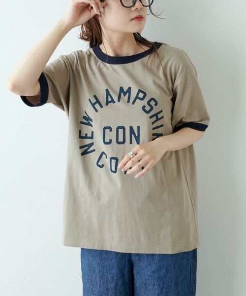 PUAL CE CIN（ピュアルセシン）の「リンガーカレッジロゴTシャツ（Tシャツ/カットソー・レディース・ネイビー/ナチュラル/グレイッシュベージュ・FREE）」の9枚目の写真