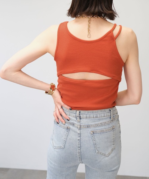 ＡＮＤＪ（アンドジェイ）の「カップ付バックオープンアシメキャミタンク（タンクトップ・レディース・オレンジ/オフホワイト/グリーン/ブラック・M）」の4枚目の写真