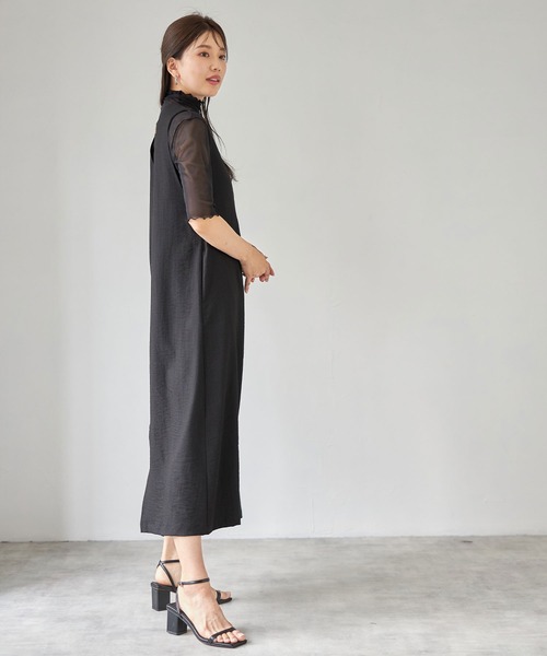 each（イーチ）の「バックVオープンリネンタッチジャンパースカート（ジャンパースカート・レディース・ブラック/ベージュ・FREE）」の6枚目の写真