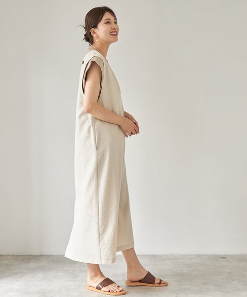 each（イーチ）の「バックVオープンリネンタッチジャンパースカート（ジャンパースカート・レディース・ブラック/ベージュ・FREE）」の14枚目の写真