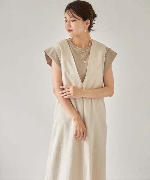 each（イーチ）の「バックVオープンリネンタッチジャンパースカート（ジャンパースカート・レディース・ブラック/ベージュ・FREE）」の15枚目の写真