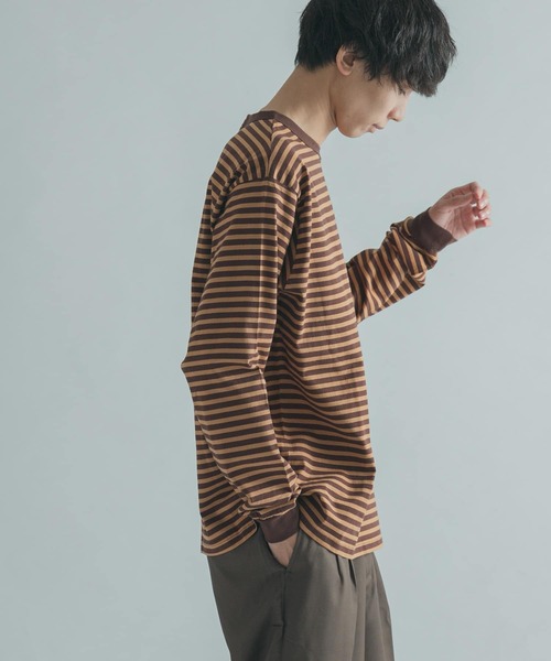 FORK&SPOON（フォークアンドスプーン）の「『ユニセックス』FORK&SPOON　ボーダーロングスリーブTシャツ（Tシャツ/カットソー・メンズ・ブラック系その他/ブラウン系その他/グリーン系その他/ピンク系その他・4/3/5）」の8枚目の写真