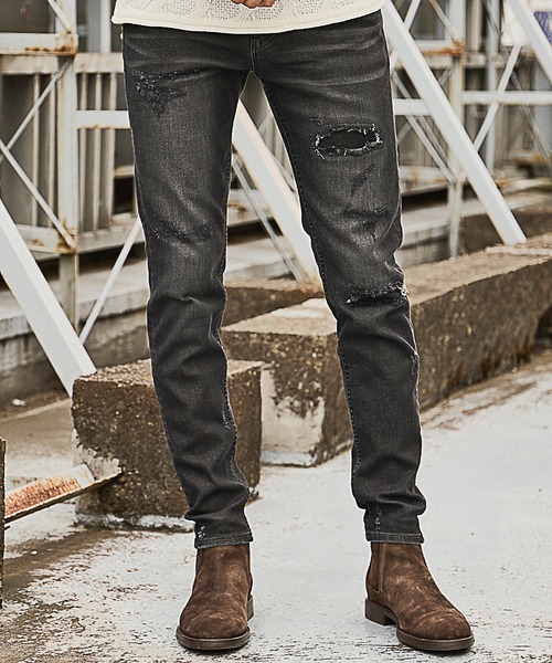 RATTLE TRAP(ラトルトラップ)の「<Safari12月号掲載>ビンテージスラブストレッチクラッシュ&リペアデニムパンツ(デニムパンツ・メンズ・ブラック/ブルー・LL/S/M/L)」の9枚目の写真