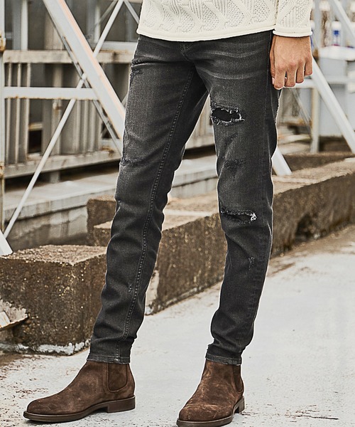 RATTLE TRAP(ラトルトラップ)の「<Safari12月号掲載>ビンテージスラブストレッチクラッシュ&リペアデニムパンツ(デニムパンツ・メンズ・ブラック/ブルー・LL/S/M/L)」の10枚目の写真