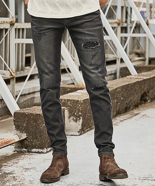 RATTLE TRAP(ラトルトラップ)の「<Safari12月号掲載>ビンテージスラブストレッチクラッシュ&リペアデニムパンツ(デニムパンツ・メンズ・ブラック/ブルー・LL/S/M/L)」の11枚目の写真