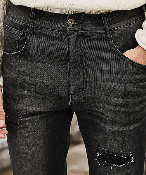 RATTLE TRAP(ラトルトラップ)の「<Safari12月号掲載>ビンテージスラブストレッチクラッシュ&リペアデニムパンツ(デニムパンツ・メンズ・ブラック/ブルー・LL/S/M/L)」の15枚目の写真