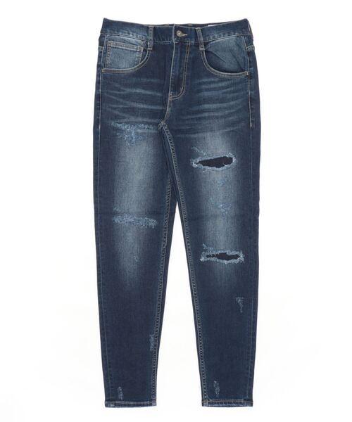 RATTLE TRAP(ラトルトラップ)の「<Safari12月号掲載>ビンテージスラブストレッチクラッシュ&リペアデニムパンツ(デニムパンツ・メンズ・ブラック/ブルー・LL/S/M/L)」の4枚目の写真