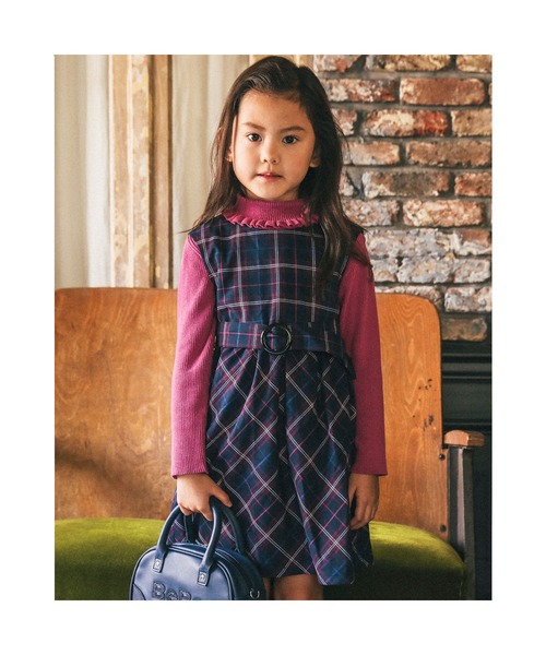 BeBe(ベベ)の「BeBe/【お揃い】チェックベルト付きワンピース(90~150cm)(ワンピース・キッズ・パープル系その他・120/110/100/140/150/90/130)」の1枚目の写真
