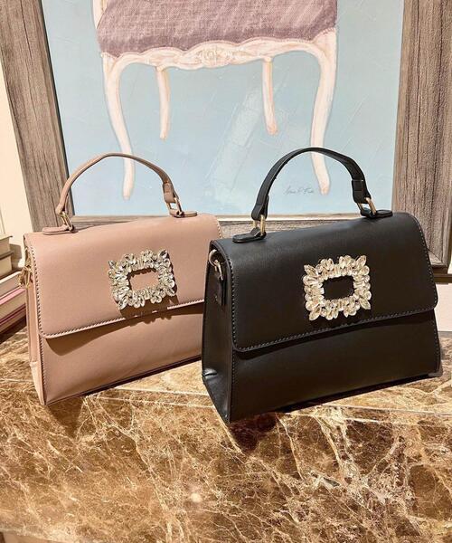 INGNI（イング）の「ビジュー付ショルダーバッグ（ハンドバッグ・レディース・スモークピンク/ブラック・ONE SIZE）」の2枚目の写真