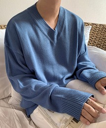 畦編みニット ニット Vネック プルオーバー」に該当するファッション