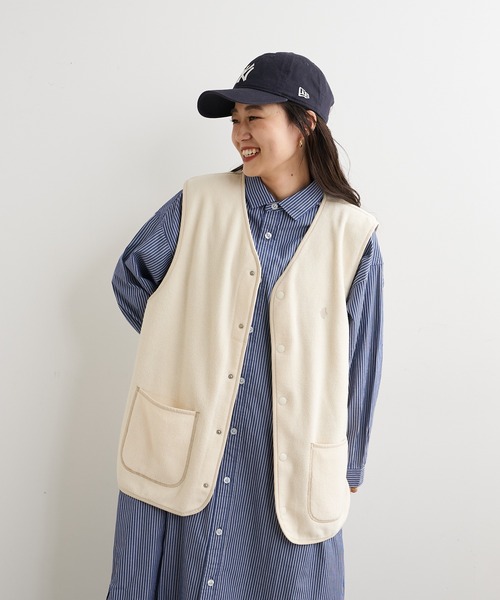 GUNZE（グンゼ）の「【GUNZE×TYPY】エアリーフリースノーカラーベスト（ベスト・メンズ・ネイビー/ブラウン/ブラック/グレー/アイボリー・S/M/L/XL）」の9枚目の写真