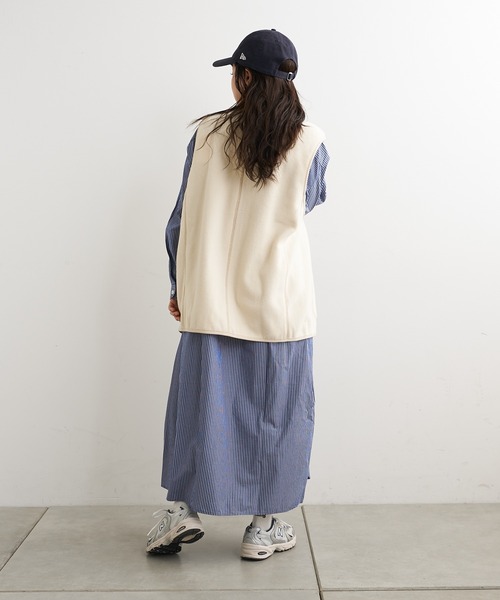 GUNZE（グンゼ）の「【GUNZE×TYPY】エアリーフリースノーカラーベスト（ベスト・メンズ・ネイビー/ブラウン/ブラック/グレー/アイボリー・S/M/L/XL）」の8枚目の写真