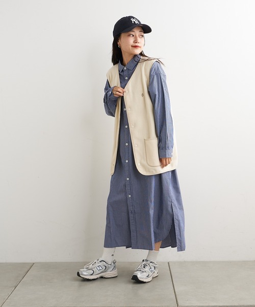 GUNZE（グンゼ）の「【GUNZE×TYPY】エアリーフリースノーカラーベスト（ベスト・メンズ・ネイビー/ブラウン/ブラック/グレー/アイボリー・S/M/L/XL）」の6枚目の写真