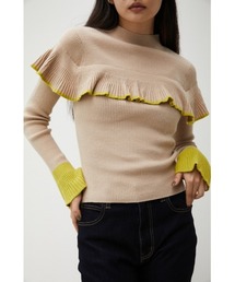 COLOR COMBI RUFFLE KNIT TOPS/カラーコンビラッフルニットトップス