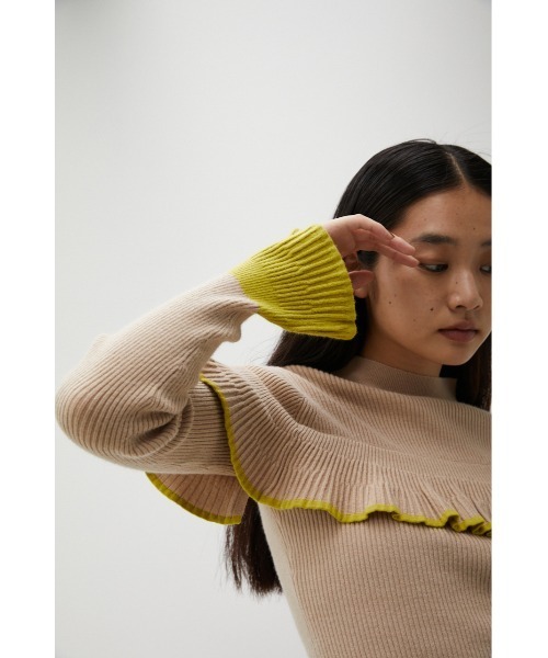 COLOR COMBI RUFFLE KNIT TOPS/カラーコンビラッフルニットトップス