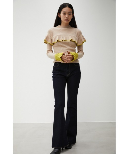 AZUL by moussy(アズールバイマウジー)の「COLOR COMBI RUFFLE KNIT TOPS/カラーコンビラッフルニットトップス(ニット/セーター・レディース・ターコイズブルー/ベージュ/ブラック・SMALL/MEDIUM)」の6枚目の写真