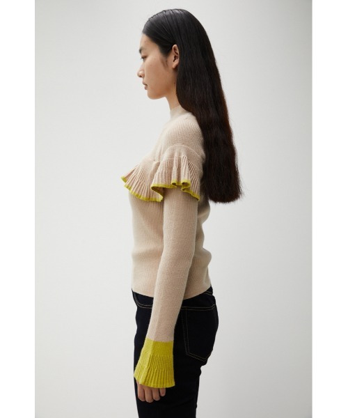 AZUL by moussy(アズールバイマウジー)の「COLOR COMBI RUFFLE KNIT TOPS/カラーコンビラッフルニットトップス(ニット/セーター・レディース・ターコイズブルー/ベージュ/ブラック・SMALL/MEDIUM)」の8枚目の写真