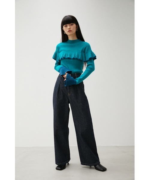AZUL by moussy(アズールバイマウジー)の「COLOR COMBI RUFFLE KNIT TOPS/カラーコンビラッフルニットトップス(ニット/セーター・レディース・ターコイズブルー/ベージュ/ブラック・SMALL/MEDIUM)」の15枚目の写真