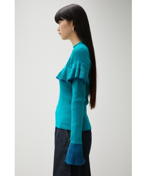 COLOR COMBI RUFFLE KNIT TOPS/カラーコンビラッフルニットトップス