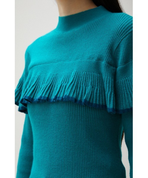 COLOR COMBI RUFFLE KNIT TOPS/カラーコンビラッフルニットトップス