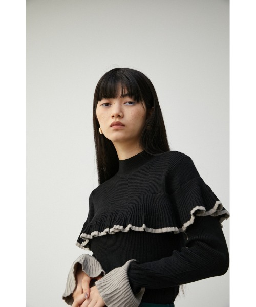 AZUL by moussy(アズールバイマウジー)の「COLOR COMBI RUFFLE KNIT TOPS/カラーコンビラッフルニットトップス(ニット/セーター・レディース・ターコイズブルー/ベージュ/ブラック・SMALL/MEDIUM)」の22枚目の写真