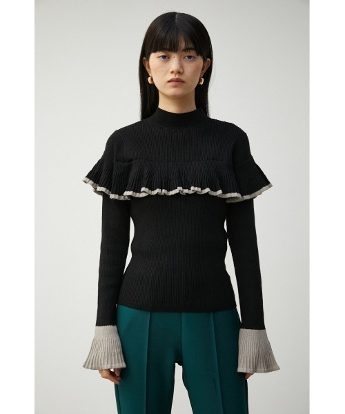 COLOR COMBI RUFFLE KNIT TOPS/カラーコンビラッフルニットトップス