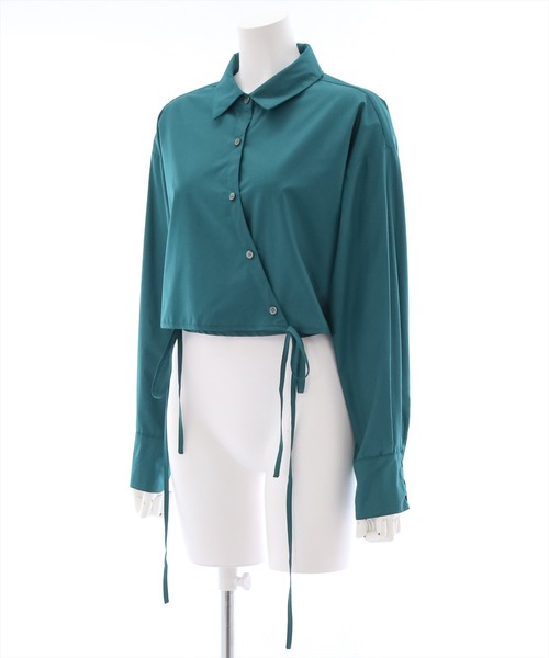 clear（クリア）の「裾リボンショート丈シャツ（シャツ/ブラウス・レディース・ブラック/オフホワイト/ブルー・F）」の4枚目の写真