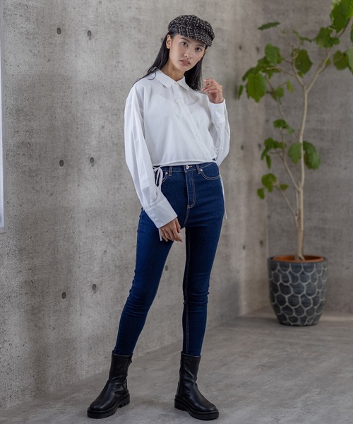 clear（クリア）の「裾リボンショート丈シャツ（シャツ/ブラウス・レディース・ブラック/オフホワイト/ブルー・F）」の16枚目の写真