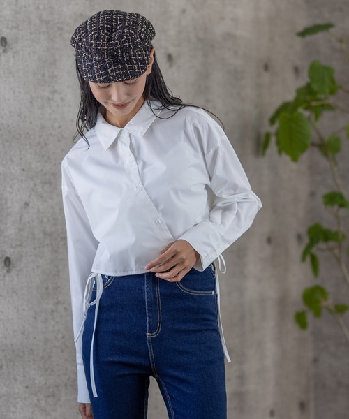 clear（クリア）の「裾リボンショート丈シャツ（シャツ/ブラウス・レディース・ブラック/オフホワイト/ブルー・F）」の19枚目の写真