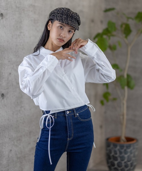 clear（クリア）の「裾リボンショート丈シャツ（シャツ/ブラウス・レディース・ブラック/オフホワイト/ブルー・F）」の20枚目の写真