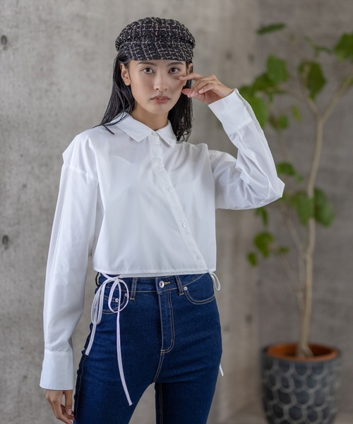 clear（クリア）の「裾リボンショート丈シャツ（シャツ/ブラウス・レディース・ブラック/オフホワイト/ブルー・F）」の21枚目の写真