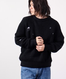 Sunsweet クルーネックダメージニット