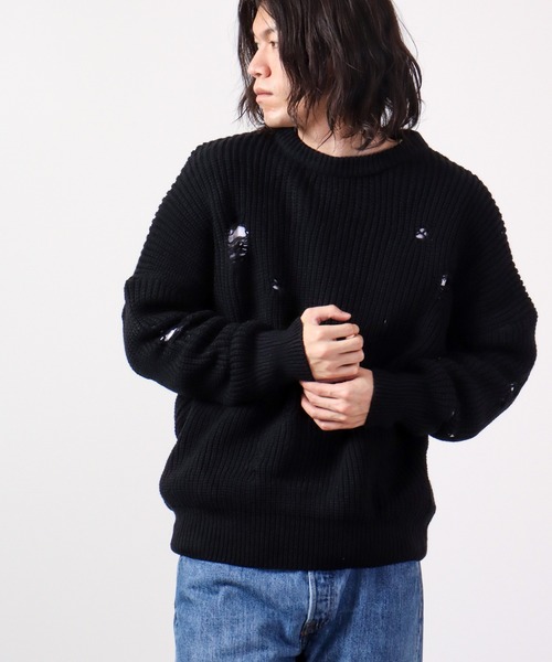 FUNALIVE(ファンアライブ)の「Sunsweet クルーネックダメージニット(ニット/セーター・メンズ・ホワイト/ブラック・L/XL)」の2枚目の写真