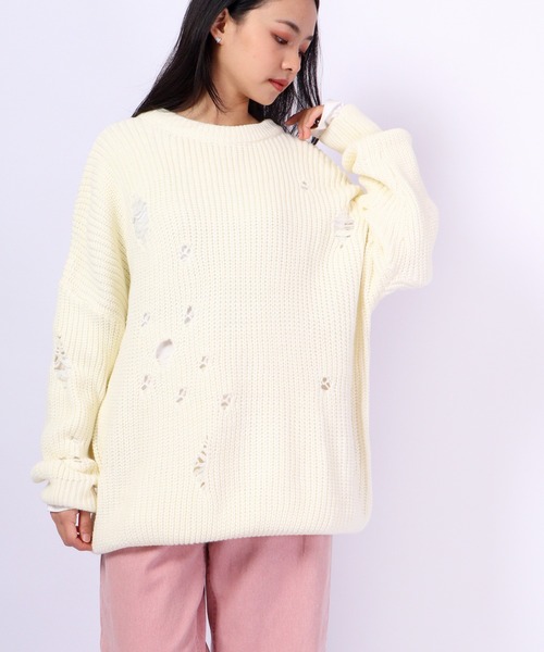 FUNALIVE(ファンアライブ)の「Sunsweet クルーネックダメージニット(ニット/セーター・メンズ・ホワイト/ブラック・L/XL)」の3枚目の写真