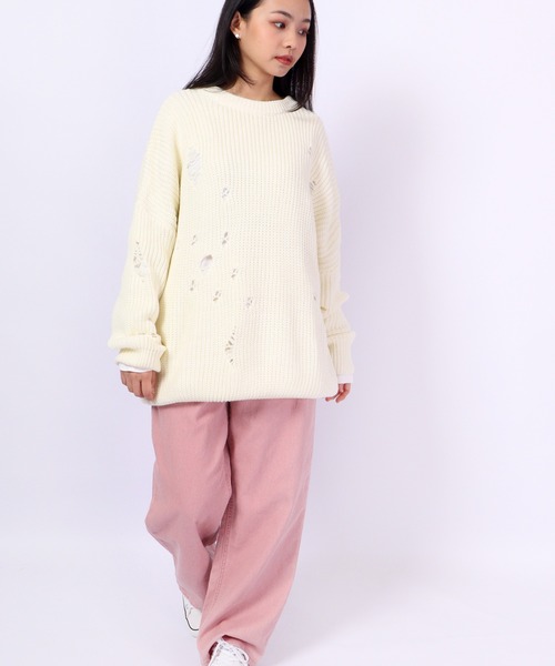 FUNALIVE(ファンアライブ)の「Sunsweet クルーネックダメージニット(ニット/セーター・メンズ・ホワイト/ブラック・L/XL)」の7枚目の写真