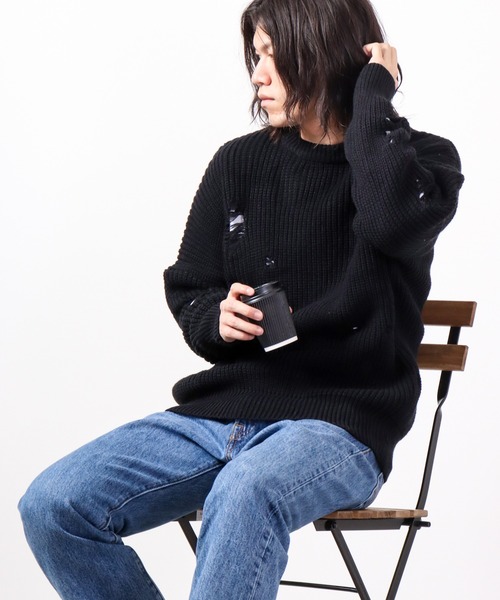 FUNALIVE(ファンアライブ)の「Sunsweet クルーネックダメージニット(ニット/セーター・メンズ・ホワイト/ブラック・L/XL)」の14枚目の写真
