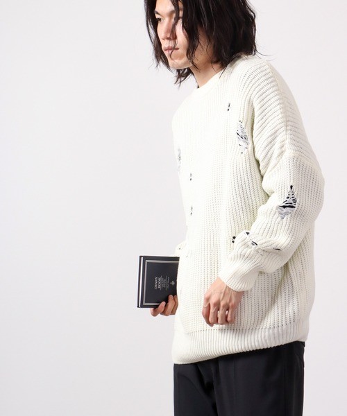 FUNALIVE(ファンアライブ)の「Sunsweet クルーネックダメージニット(ニット/セーター・メンズ・ホワイト/ブラック・L/XL)」の10枚目の写真