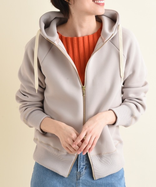 バルーン切替ダンボールパーカー 512-94005 cynical シニカル ストレッチ 軽い 異素材ミックス ジップ フード サラサラ Gray Black チュニック 可愛い Cynical バルーン切替ダンボールパーカー 512-94005 cynical