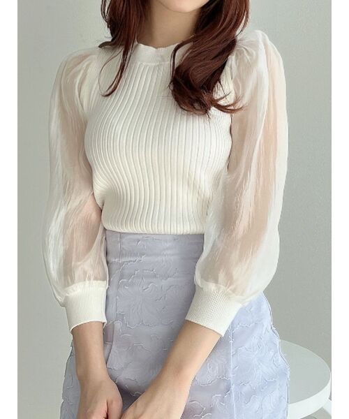 RESEXXY(リゼクシー)の「スリーブシアーパフニットトップス(ニット/セーター・レディース・ホワイト/ブラック/ミント・FREE)」の2枚目の写真