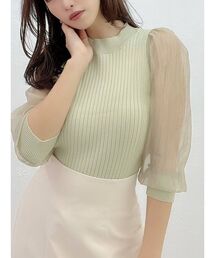 スリーブシアーパフニットトップス